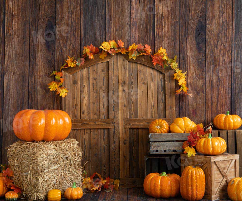 Kate Halloween Fall Barn Door Backdrop Pumpkin Designed by Emetselch - Kate Backdrop AU