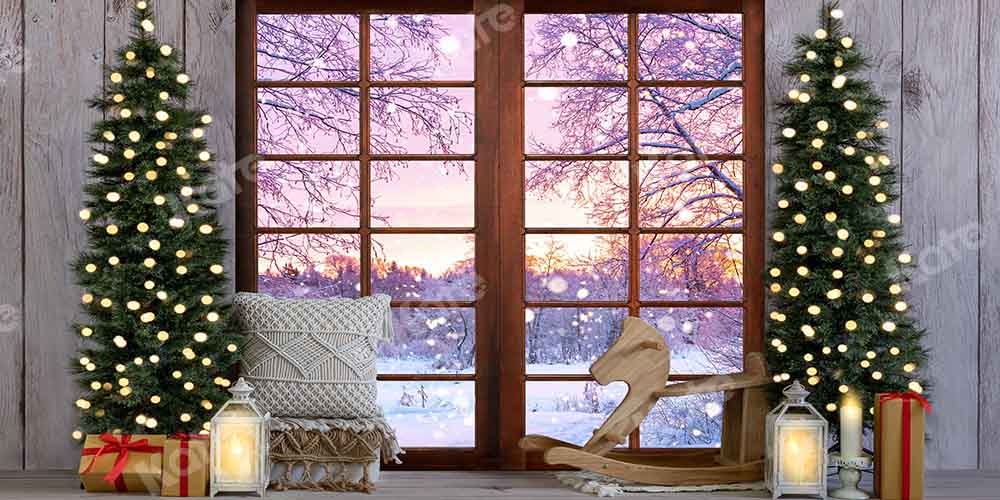 Kate Christmas Winter Backdrop Snow Scene Wood Grain Designed by Emetselch - Kate Backdrop AU