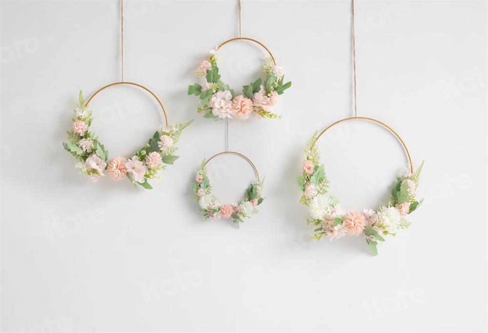 Kate Boho Flowers Backdrop White Wall Wreath for Photography - Kate Backdrop AU