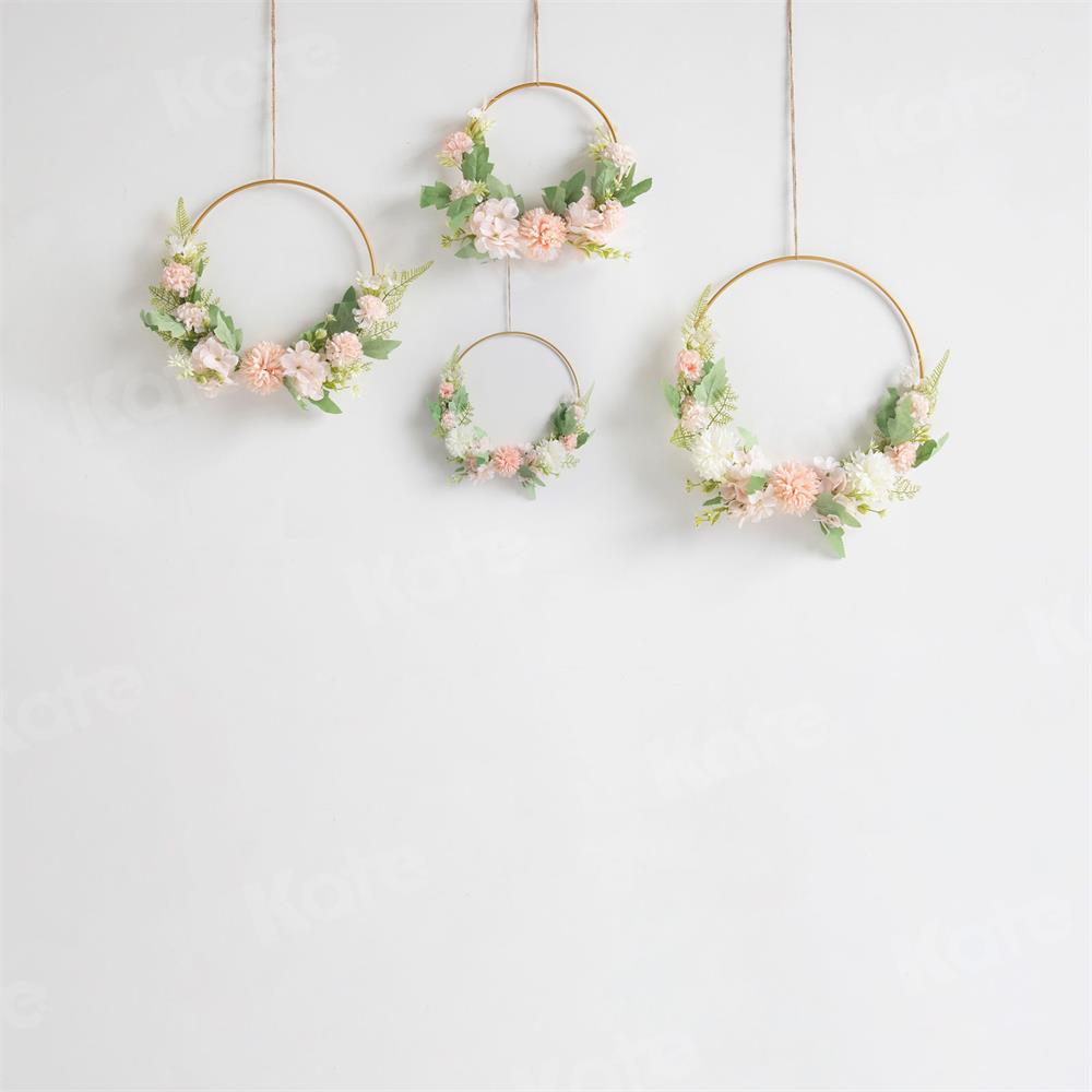 Kate Boho Flowers Backdrop White Wall Wreath for Photography - Kate Backdrop AU