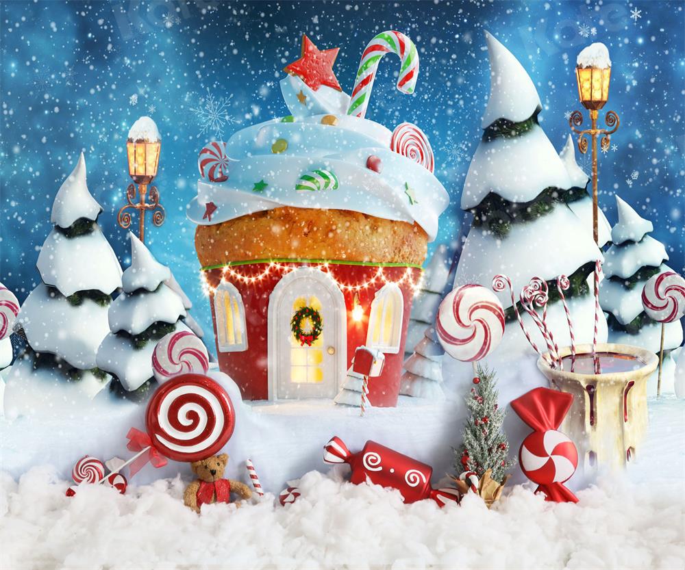 Kate Christmas Backdrop Cup Cake Cottage Hot Cocoa for Photography