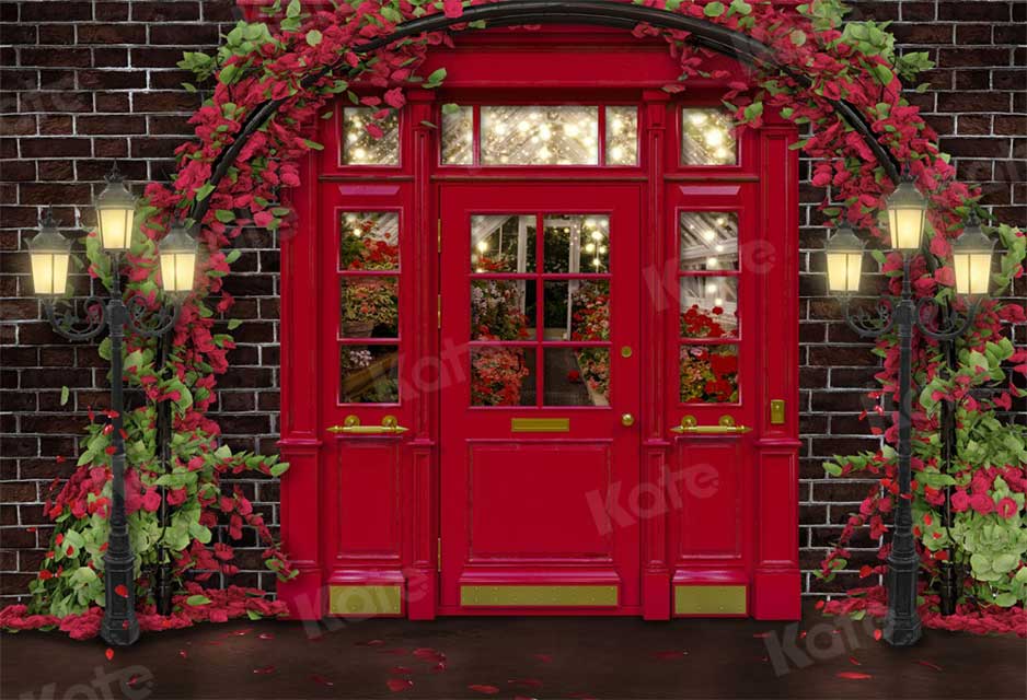 Kate Valentine's Day Store Backdrop Downtown Red for Photography - Kate Backdrop AU