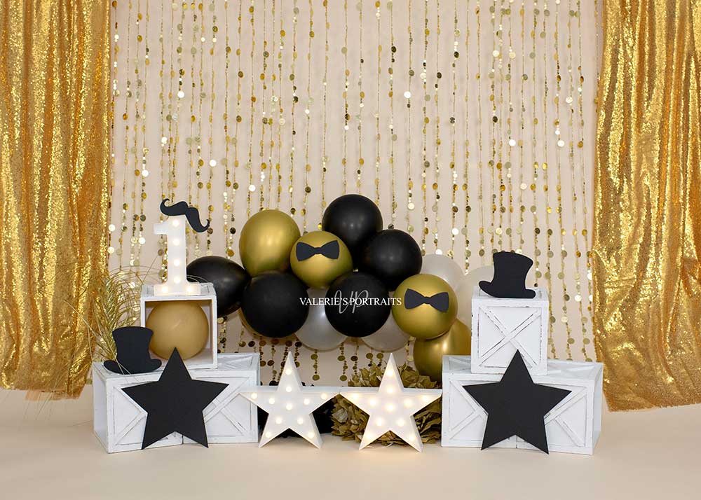 Kate Golden Balloon Backdrop Mr. One-derful Cake Smash Designed by Valerie Miranda - Kate Backdrop AU