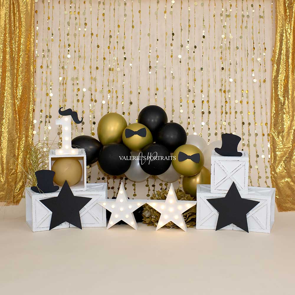 Kate Golden Balloon Backdrop Mr. One-derful Cake Smash Designed by Valerie Miranda - Kate Backdrop AU