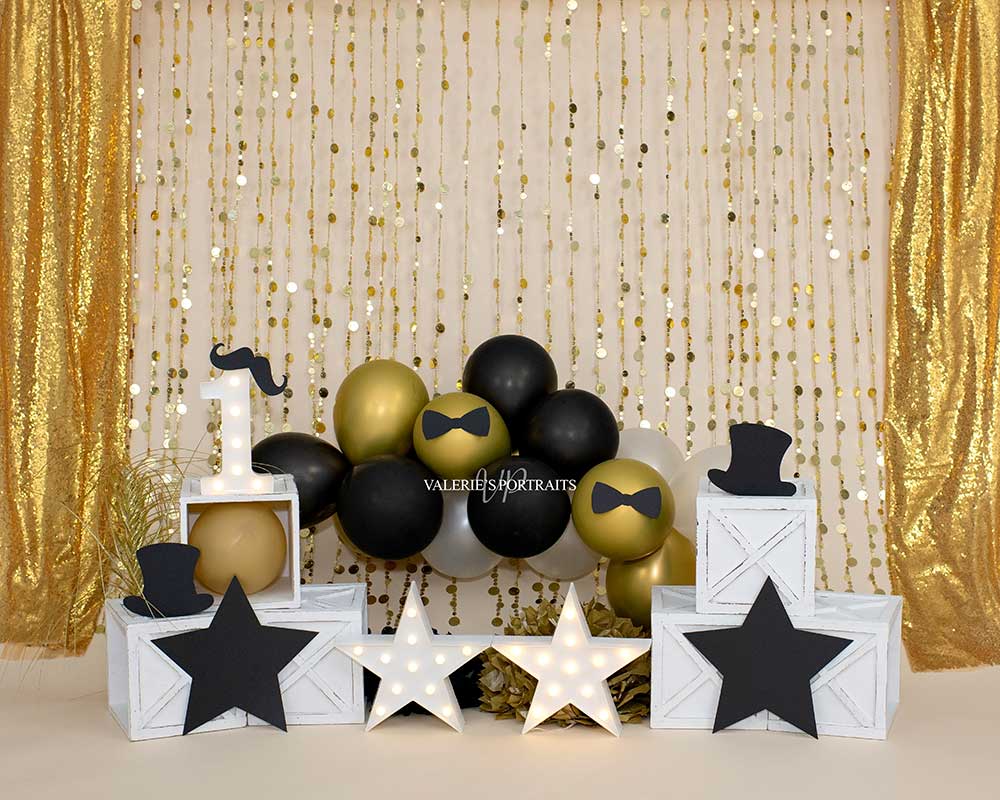 Kate Golden Balloon Backdrop Mr. One-derful Cake Smash Designed by Valerie Miranda - Kate Backdrop AU