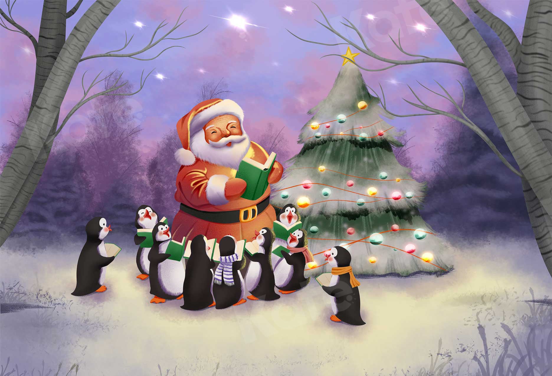 Kate Christmas Penguin Backdrop Outdoor Tree for Photography