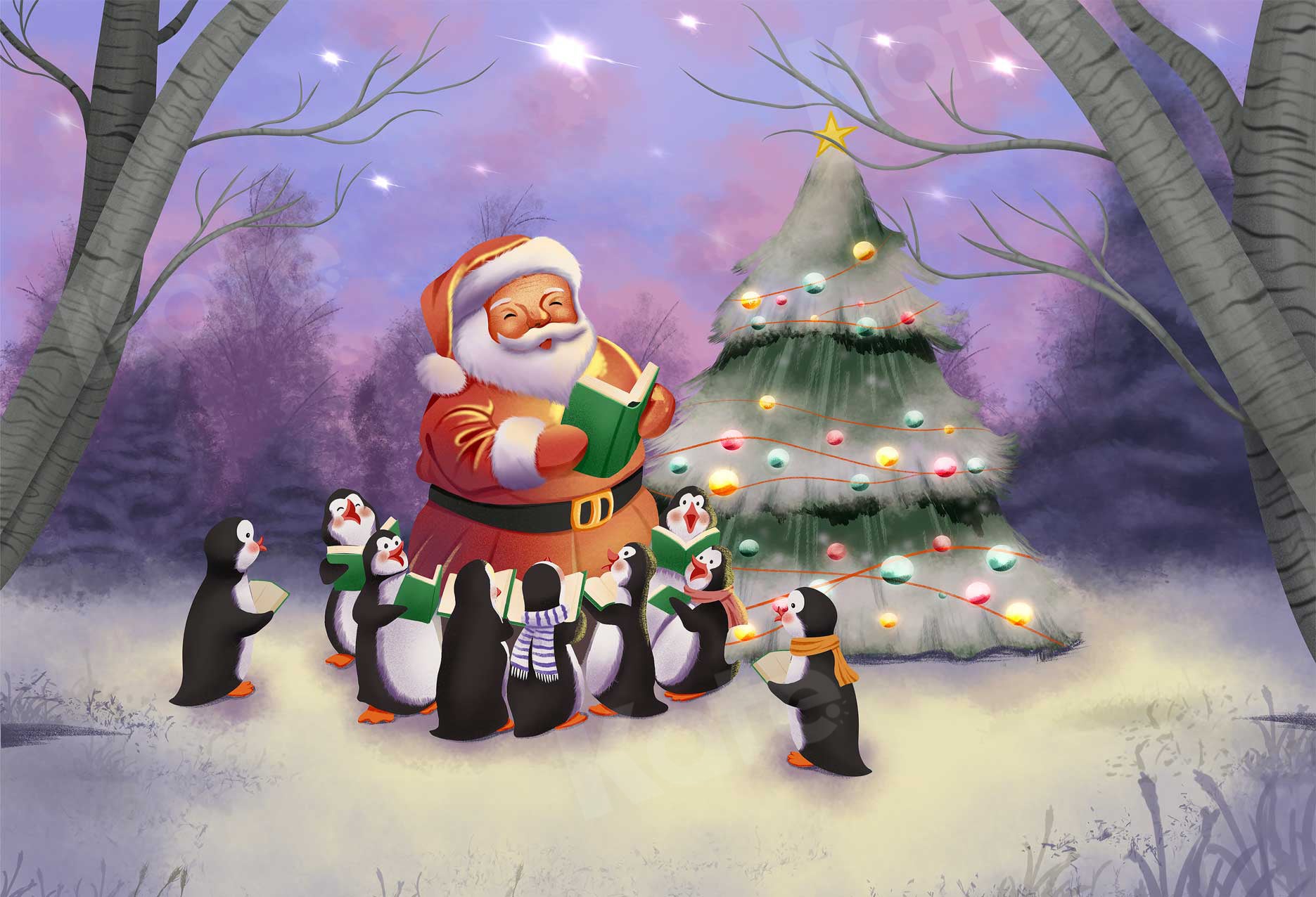 Kate Christmas Penguin Backdrop Outdoor Tree for Photography - Kate Backdrop AU