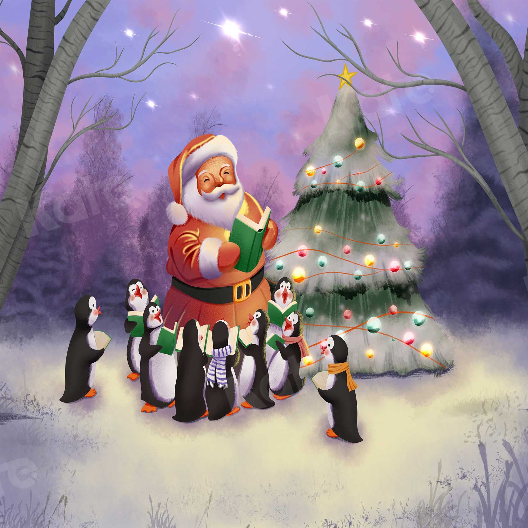 Kate Christmas Penguin Backdrop Outdoor Tree for Photography - Kate Backdrop AU