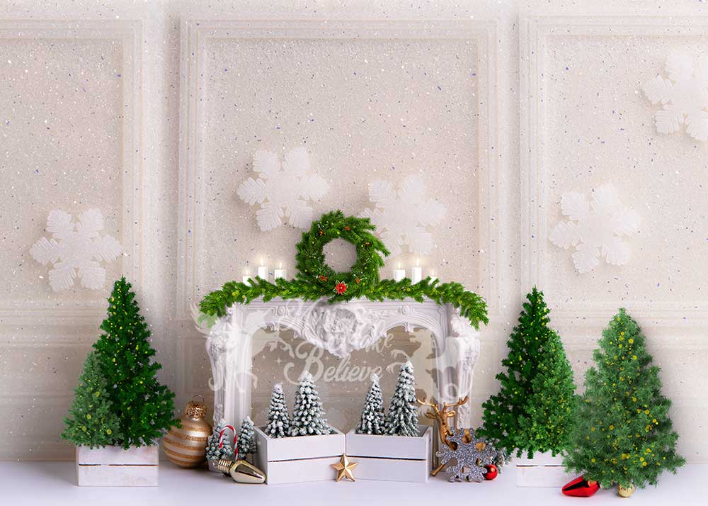 Kate Christmas Fireplace Backdrop Glitter Ornate Wall Designed by Mini MakeBelieve