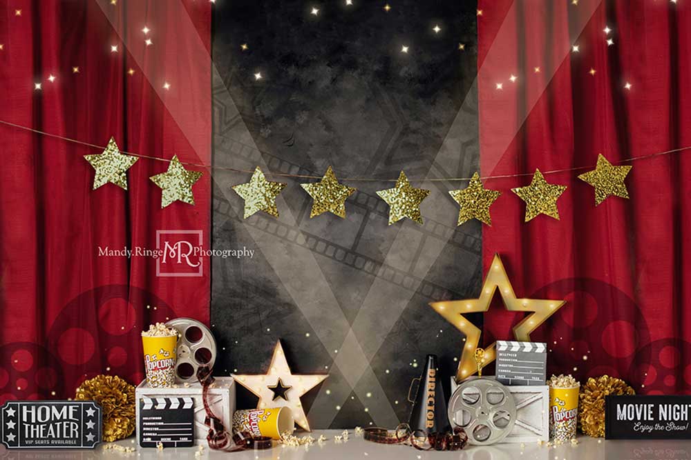 Kate Movie Night Backdrop Red Curtain Designed by Mandy Ringe Photography - Kate Backdrop AU