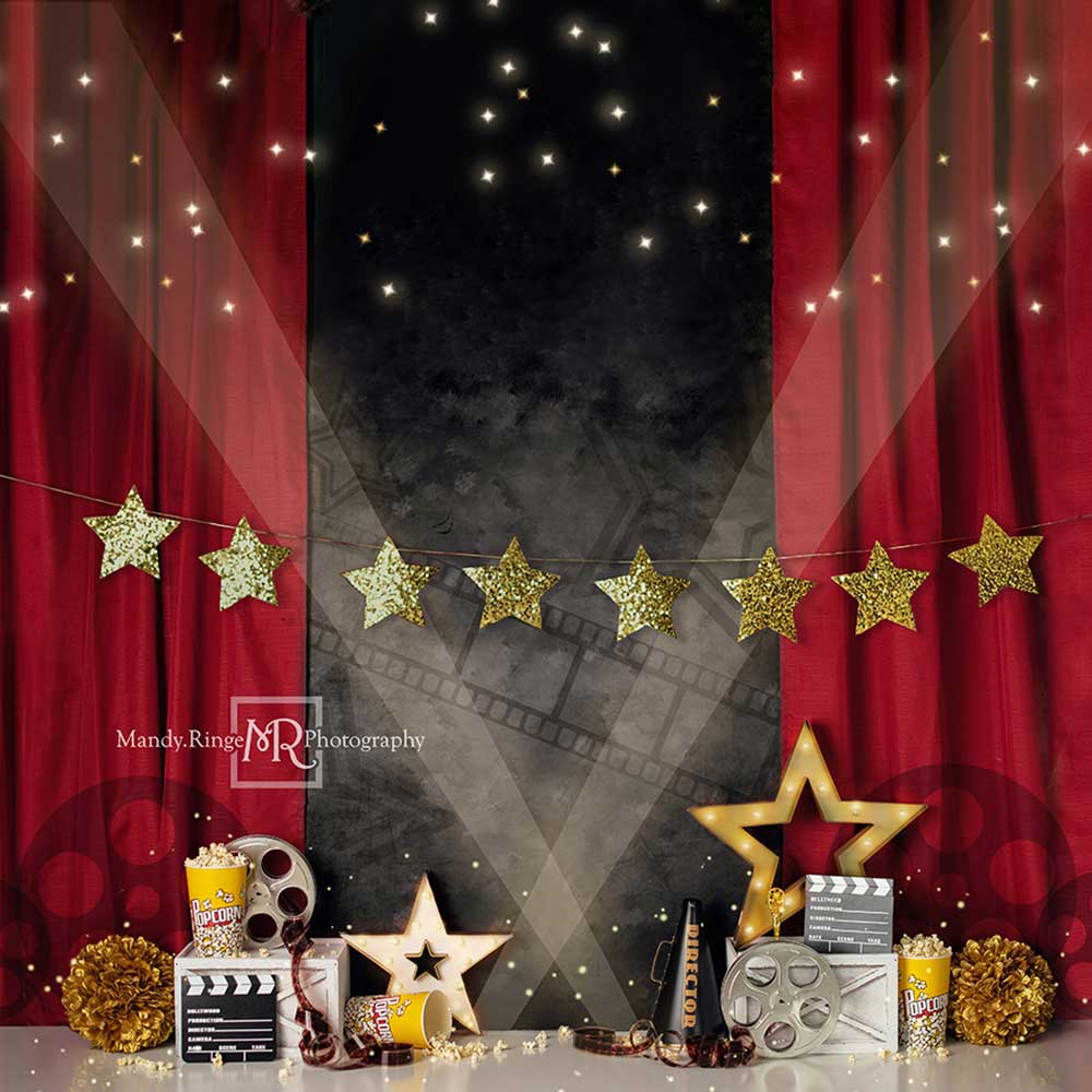 Kate Movie Night Backdrop Red Curtain Designed by Mandy Ringe Photography - Kate Backdrop AU