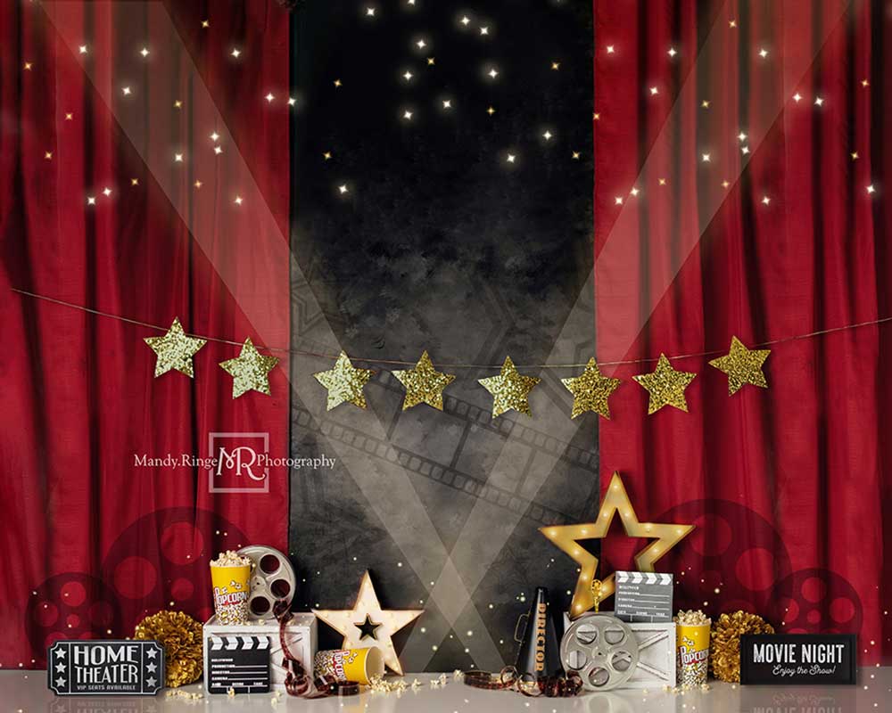 Kate Movie Night Backdrop Red Curtain Designed by Mandy Ringe Photography - Kate Backdrop AU