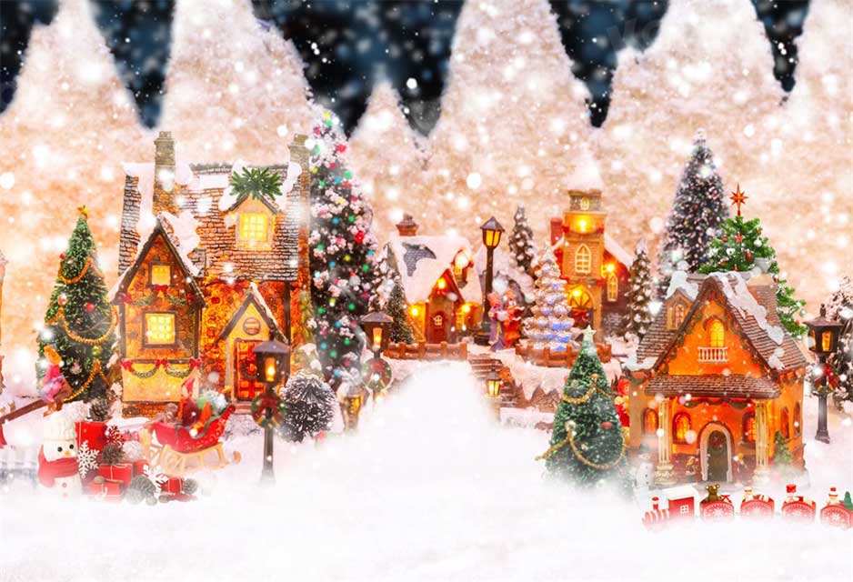 Kate Christmas Town Backdrop Winter Snow Warm for Photography