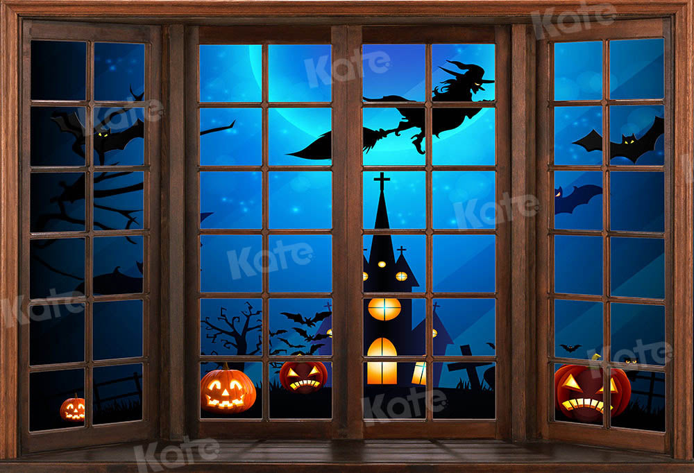 Kate Window Halloween Backdrop Witch Bat Designed by Chain Photography