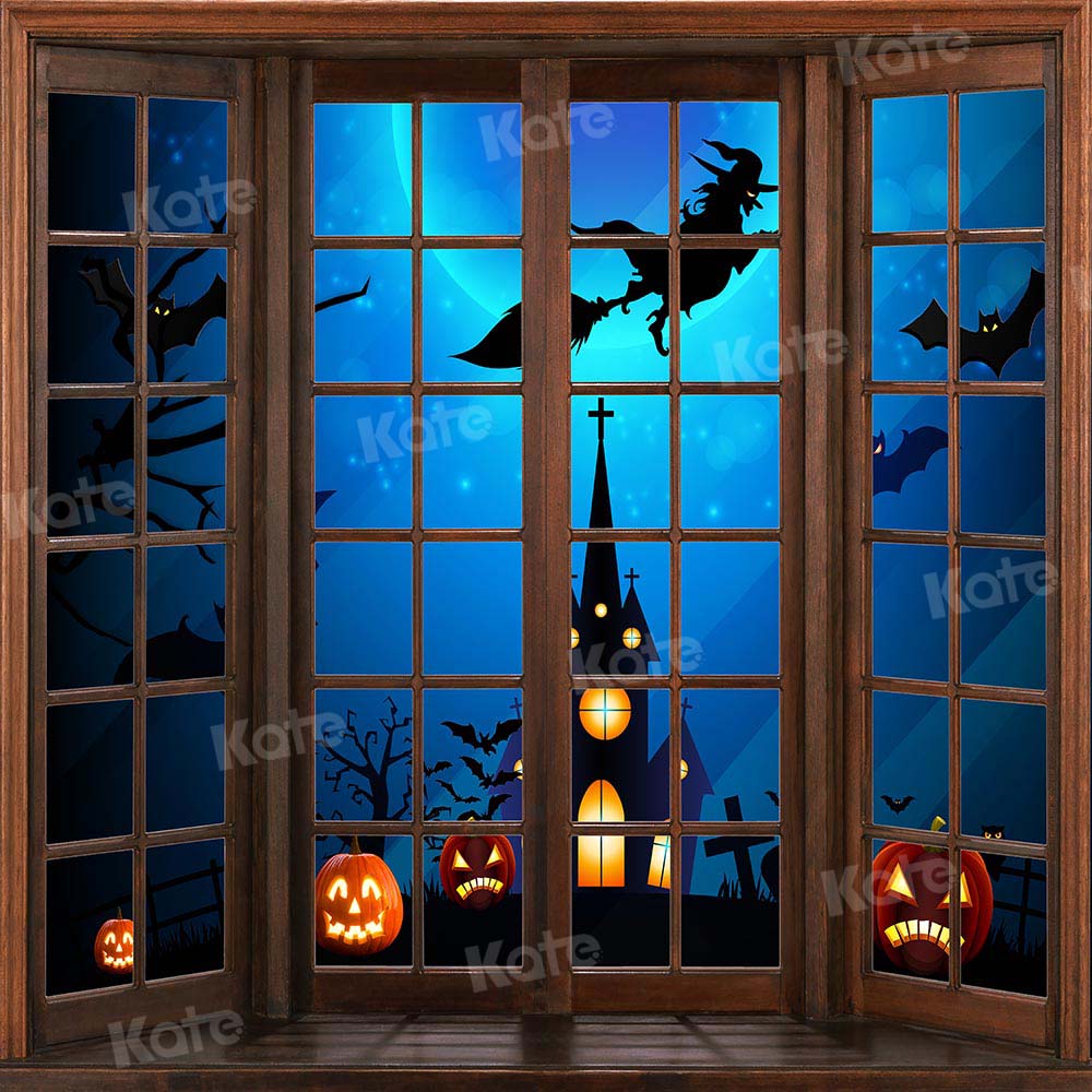 Kate Window Halloween Backdrop Witch Bat Designed by Chain Photography