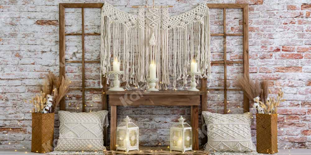 Kate Boho Autumn Backdrop Brick Wall Designed by Emetselch - Kate Backdrop AU