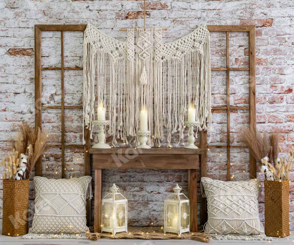 Kate Boho Autumn Backdrop Brick Wall Designed by Emetselch - Kate Backdrop AU