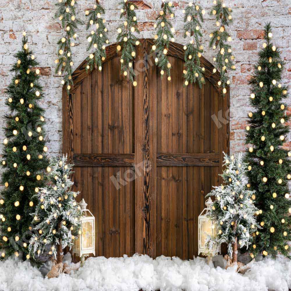 Kate Christmas Backdrop Snow Tree Winter Brick Wall Designed by Emetselch