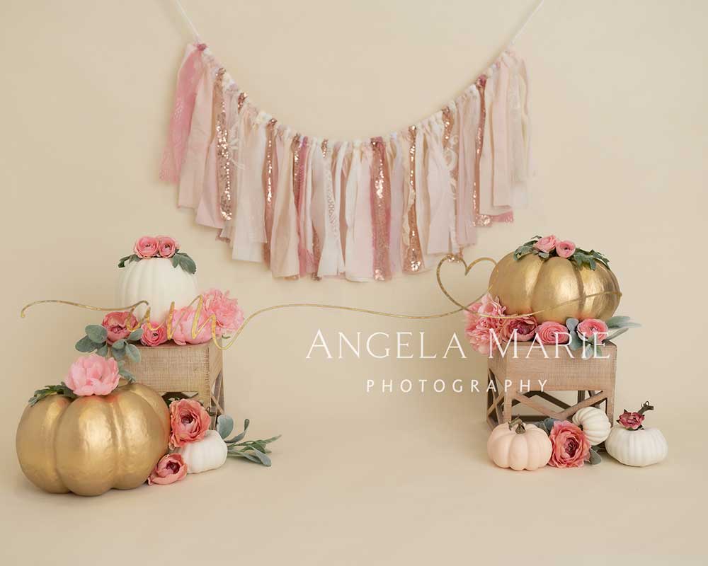 Kate White Gold Pumpkin Backdrop Designed By Angela Marie Photography