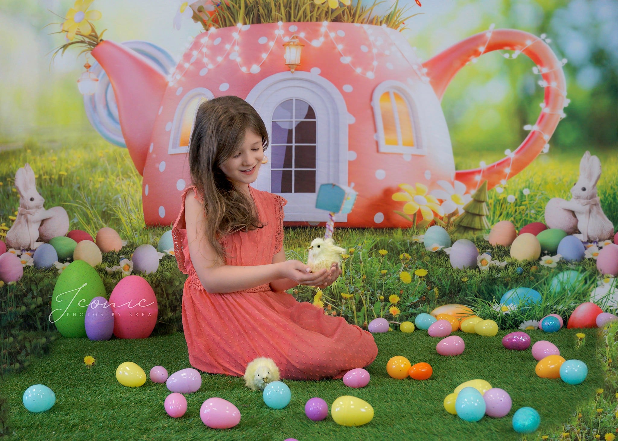 Kate Spring Backdrop Easter Day Cake Smash Teapot for Photography