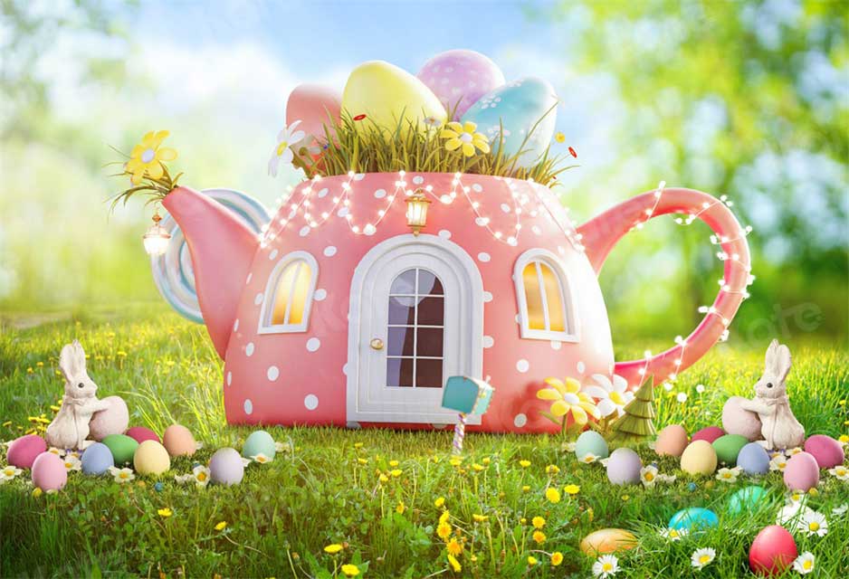 Kate Spring Backdrop Easter Day Cake Smash Teapot for Photography