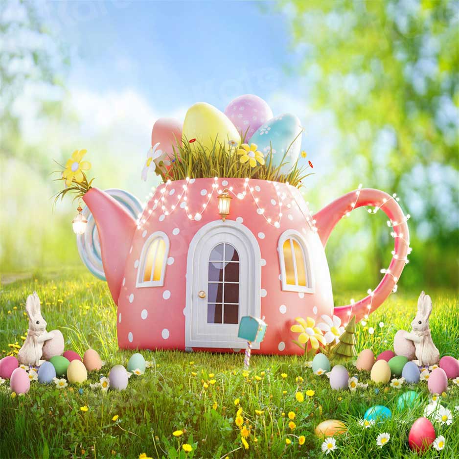 Kate Spring Backdrop Easter Day Cake Smash Teapot for Photography