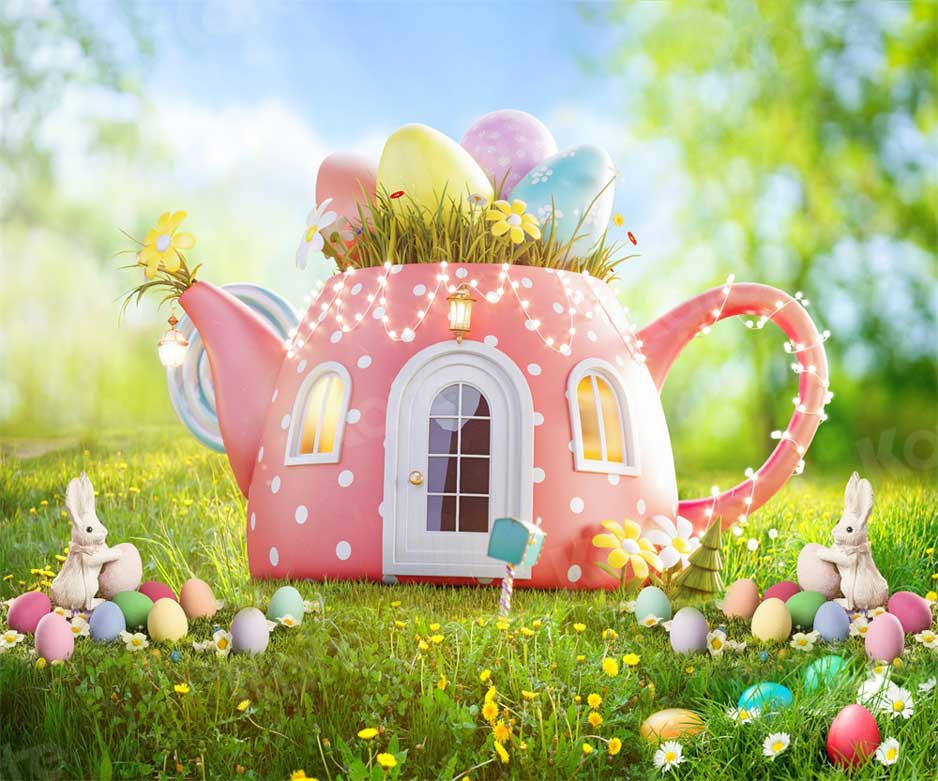 Kate Spring Backdrop Easter Day Cake Smash Teapot for Photography