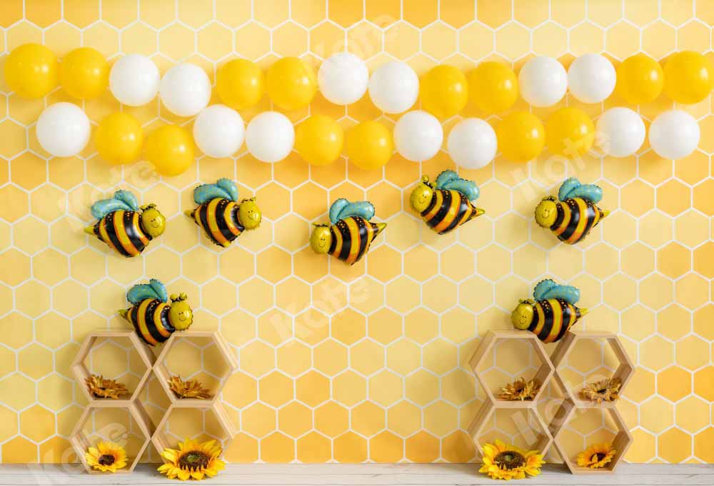 Kate Summer Bee Balloon Backdrop Yellow Honeycomb Cake Smash Designed by Emetselch