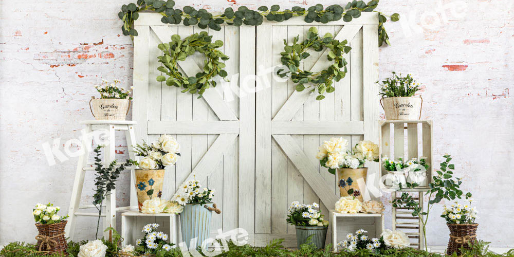 Kate White Barn Door Backdrop Flowers Spring Designed by Emetselch - Kate Backdrop AU