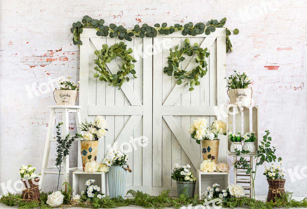 Kate White Barn Door Backdrop Flowers Spring Designed by Emetselch - Kate Backdrop AU