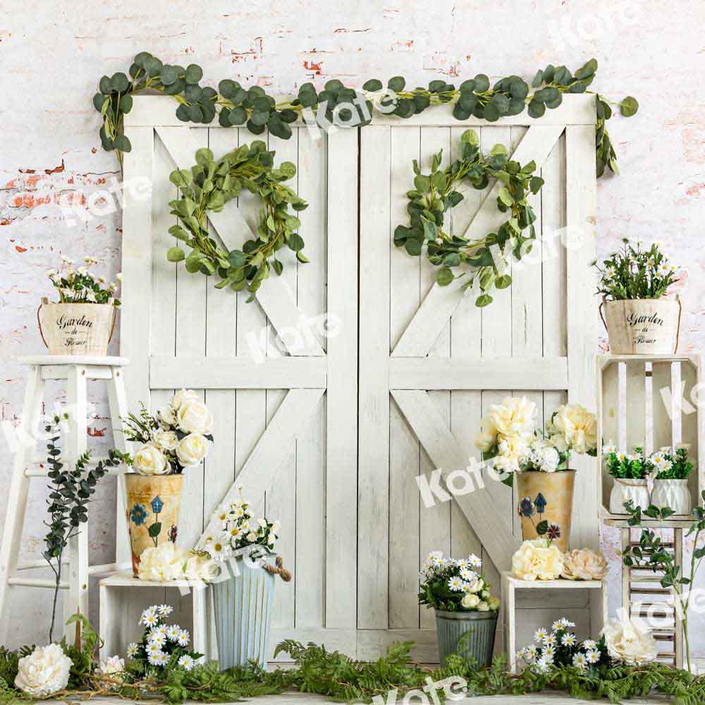 Kate White Barn Door Backdrop Flowers Spring Designed by Emetselch - Kate Backdrop AU
