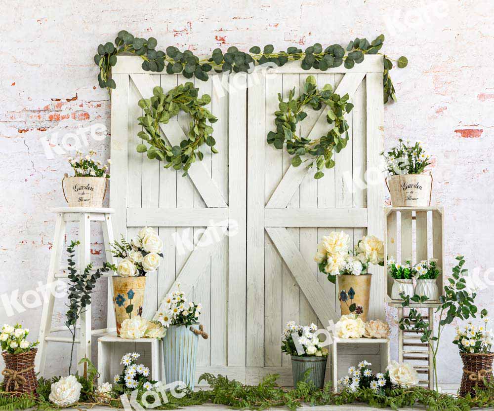 Kate White Barn Door Backdrop Flowers Spring Designed by Emetselch - Kate Backdrop AU