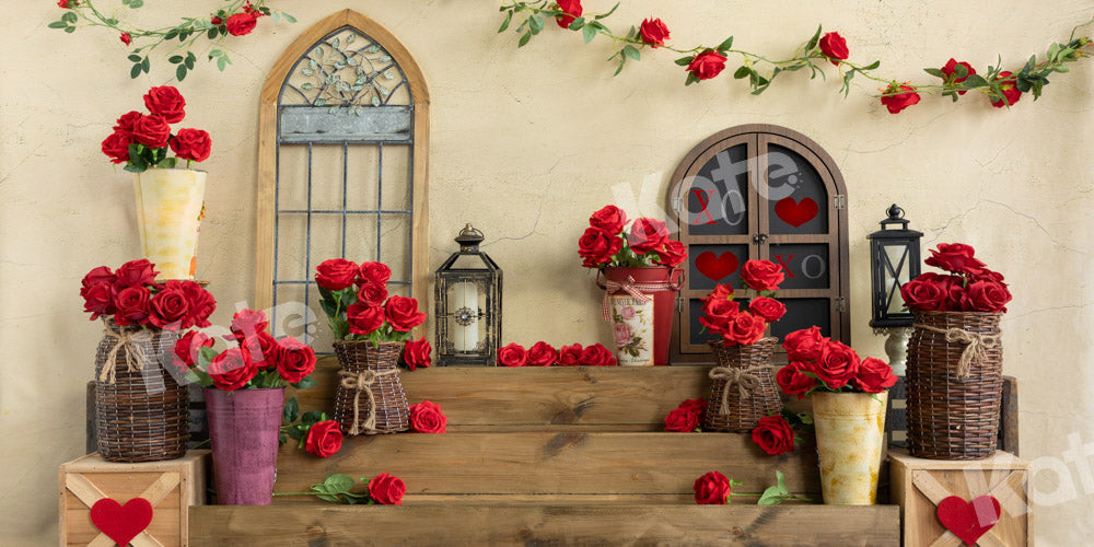 Kate Romantic Valentine's Day Backdrop Rose Steps Designed by Emetselch - Kate Backdrop AU