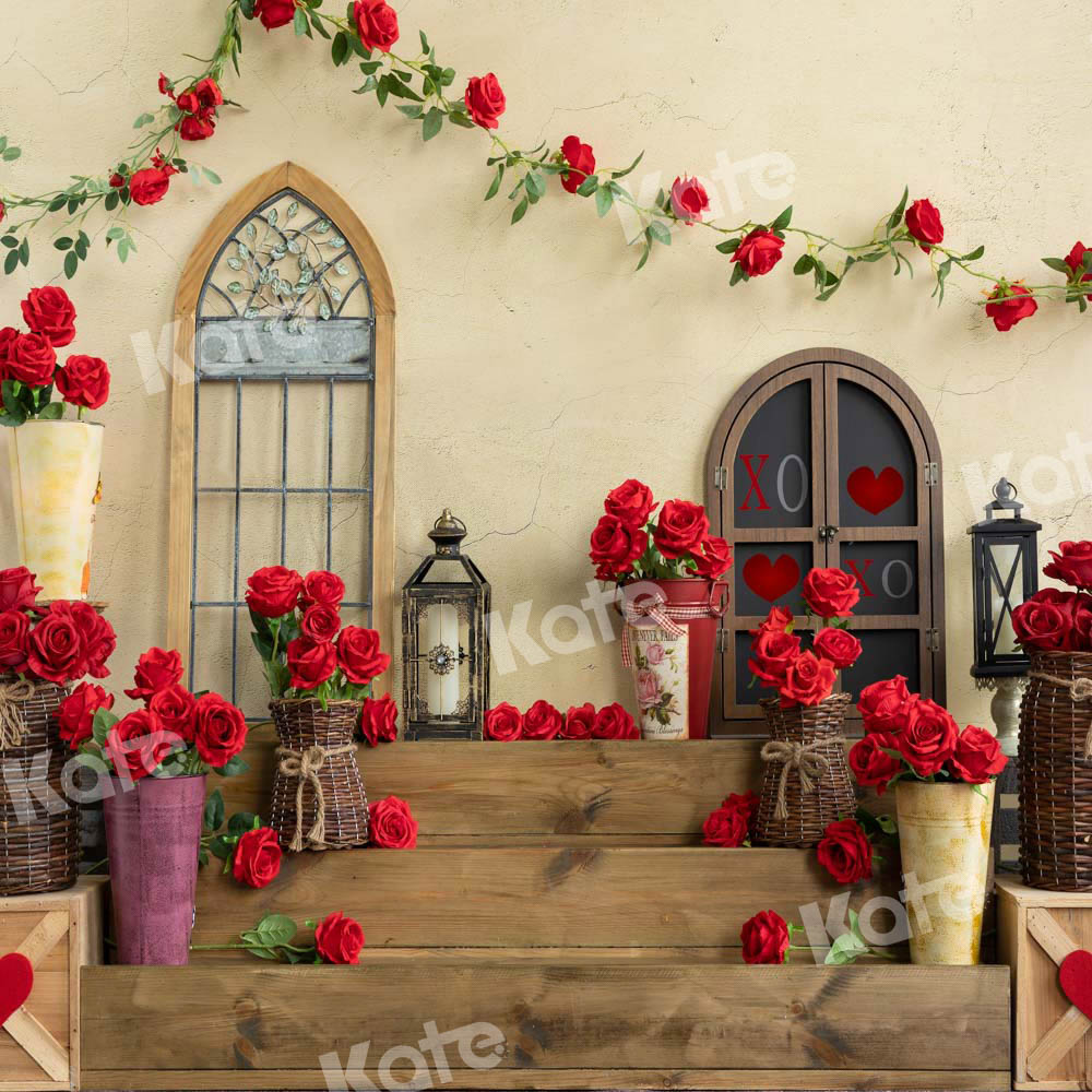 Kate Romantic Valentine's Day Backdrop Rose Steps Designed by Emetselch - Kate Backdrop AU