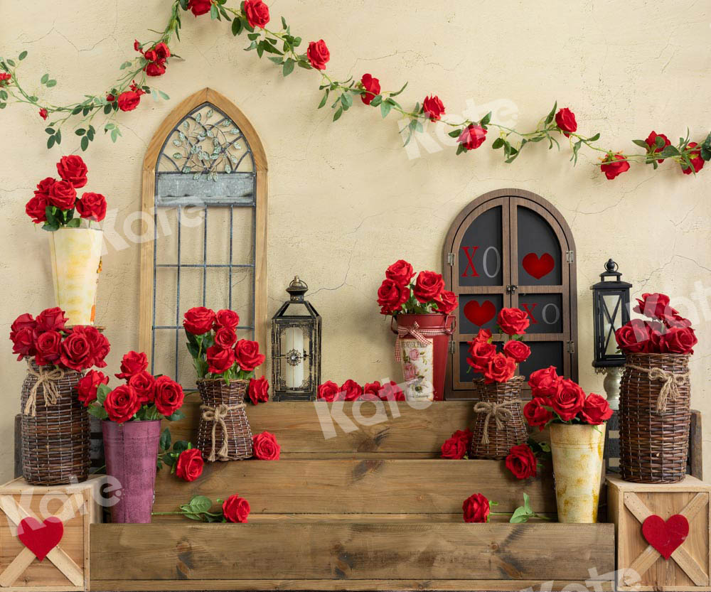 Kate Romantic Valentine's Day Backdrop Rose Steps Designed by Emetselch - Kate Backdrop AU