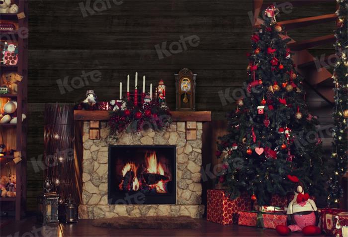 Kate Christmas Gift Tree Backdrop Fireplace for Photography - Kate Backdrop AU