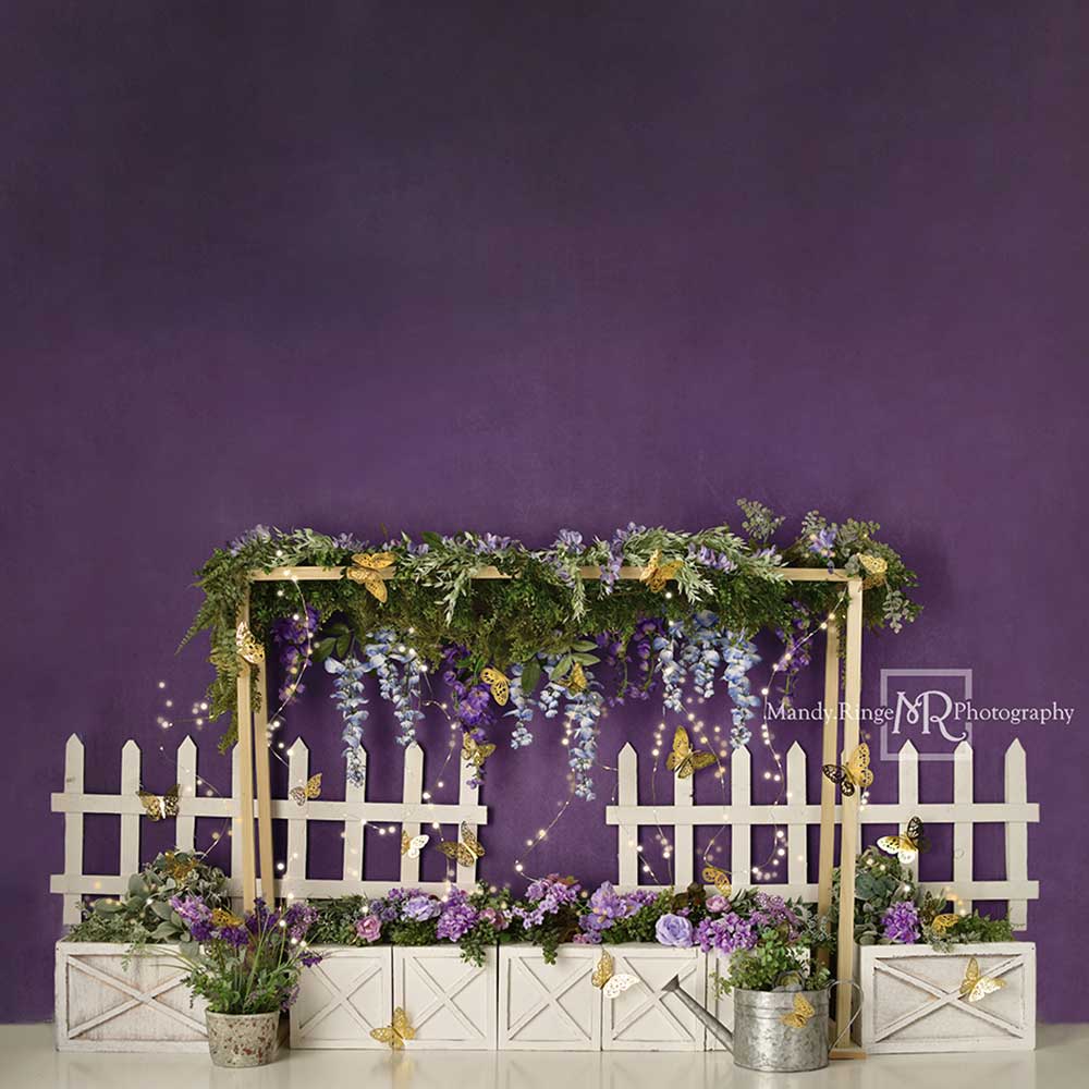 Kate Purple Gold Butterflies Backdrop Fence Designed by Mandy Ringe Photography - Kate Backdrop AU