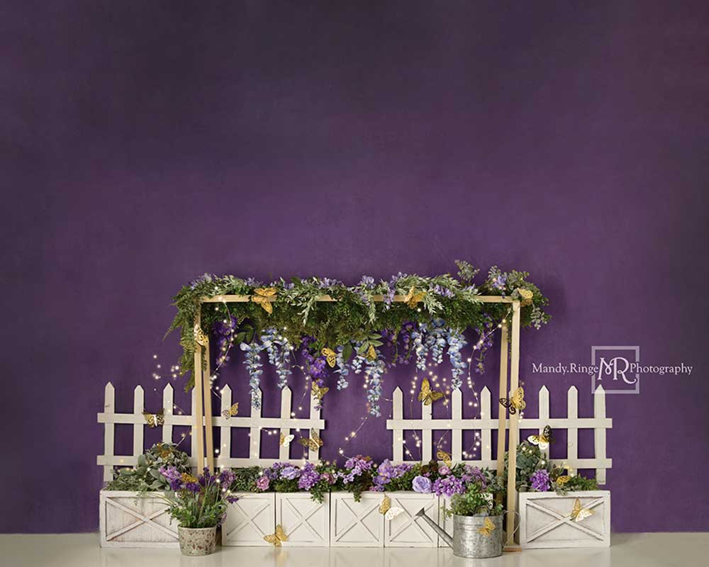 Kate Purple Gold Butterflies Backdrop Fence Designed by Mandy Ringe Photography - Kate Backdrop AU