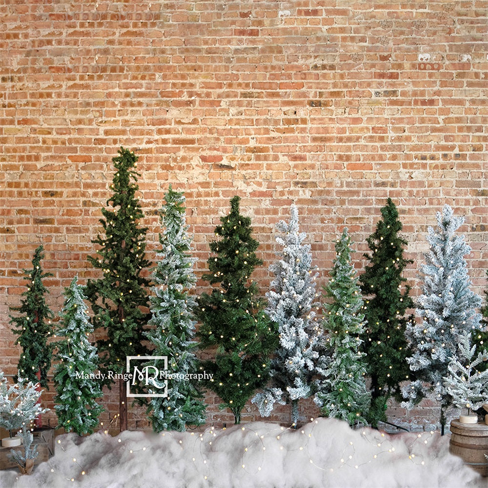 Kate Christmas Trees Backdrop Brick Designed by Mandy Ringe Photography - Kate Backdrop AU