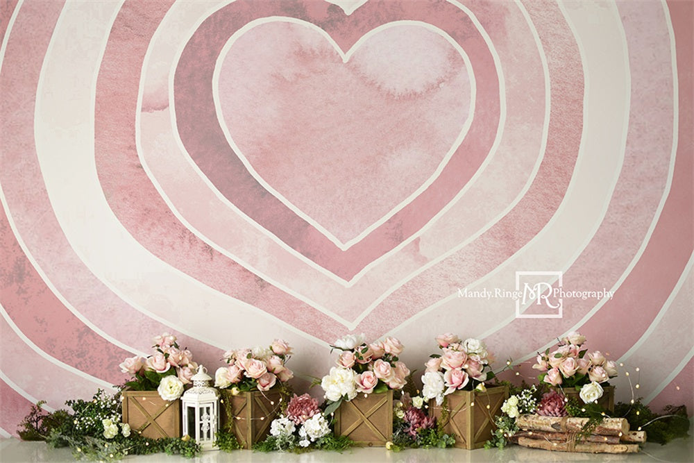 Kate Watercolor Valentine Backdrop Heart Roses Designed by Mandy Ringe Photography - Kate Backdrop AU