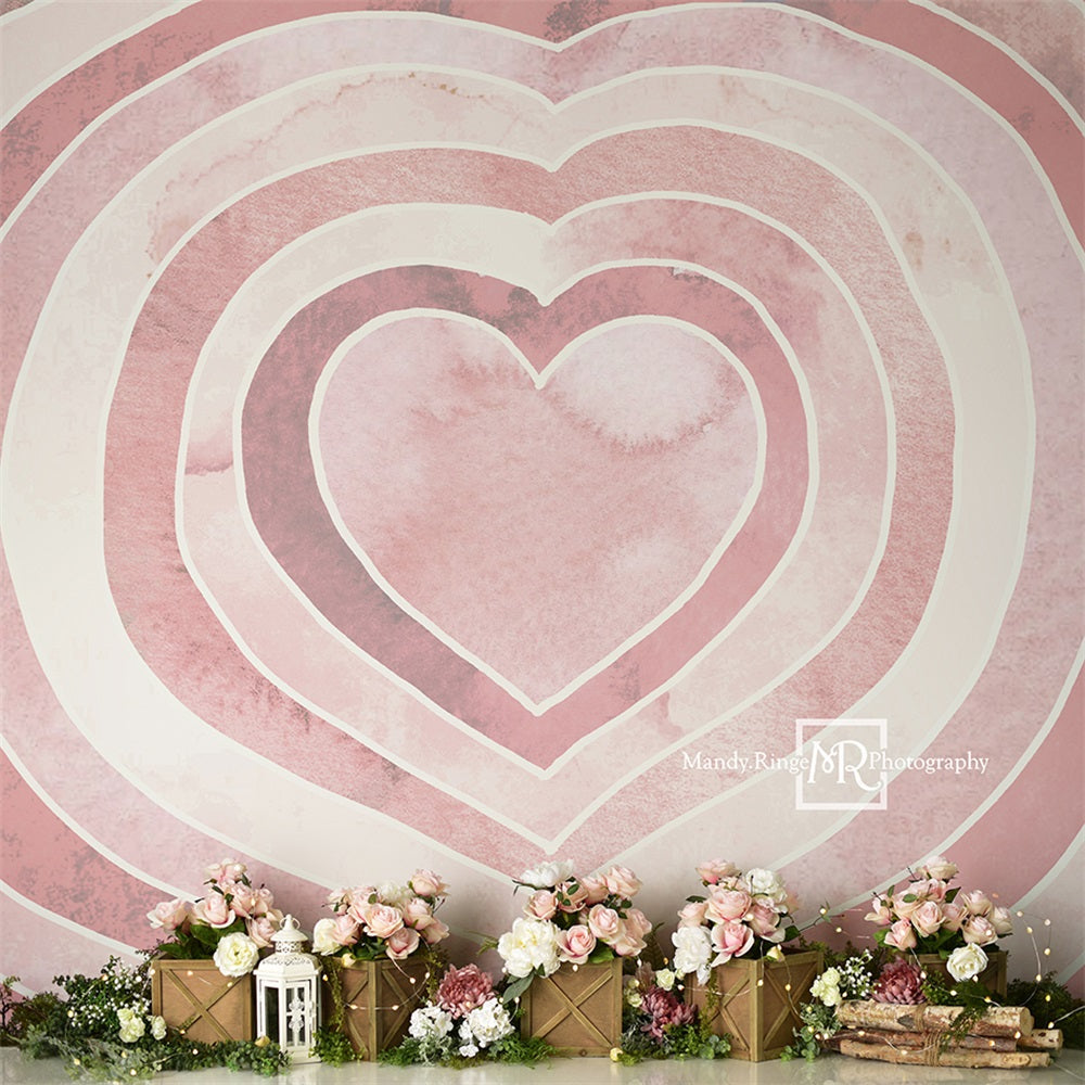 Kate Watercolor Valentine Backdrop Heart Roses Designed by Mandy Ringe Photography - Kate Backdrop AU