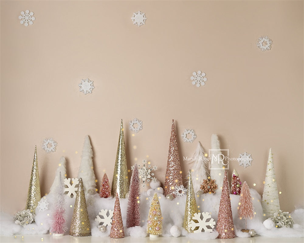 Kate Winter Wonderland Trees Backdrop New Year Pink Gold Designed by Mandy Ringe Photography - Kate Backdrop AU