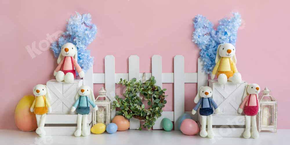 Kate Spring Easter Bunny Backdrop Fence Pink Designed by Emetselch