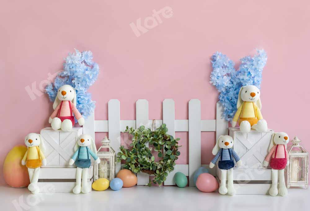 Kate Spring Easter Bunny Backdrop Fence Pink Designed by Emetselch - Kate Backdrop AU
