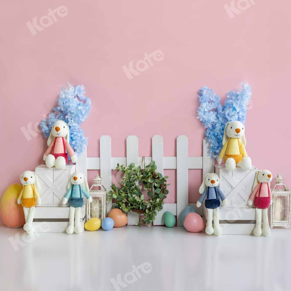 Kate Spring Easter Bunny Backdrop Fence Pink Designed by Emetselch - Kate Backdrop AU