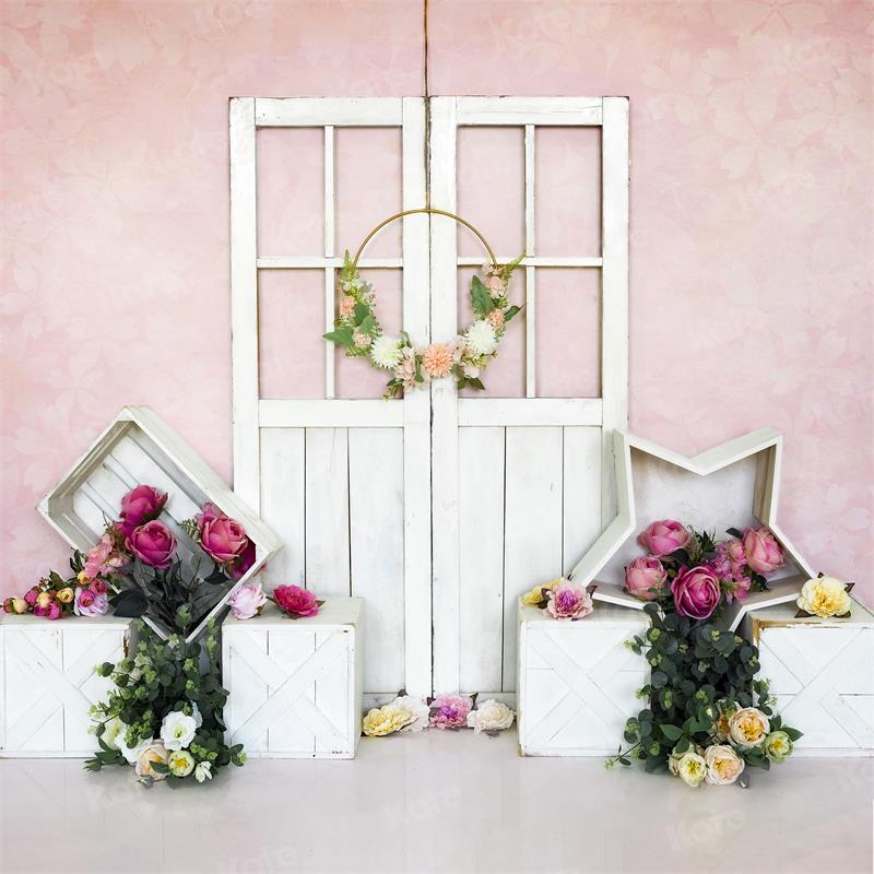 Kate Pink Spring Backdrop Barn Door Flowers for Photography