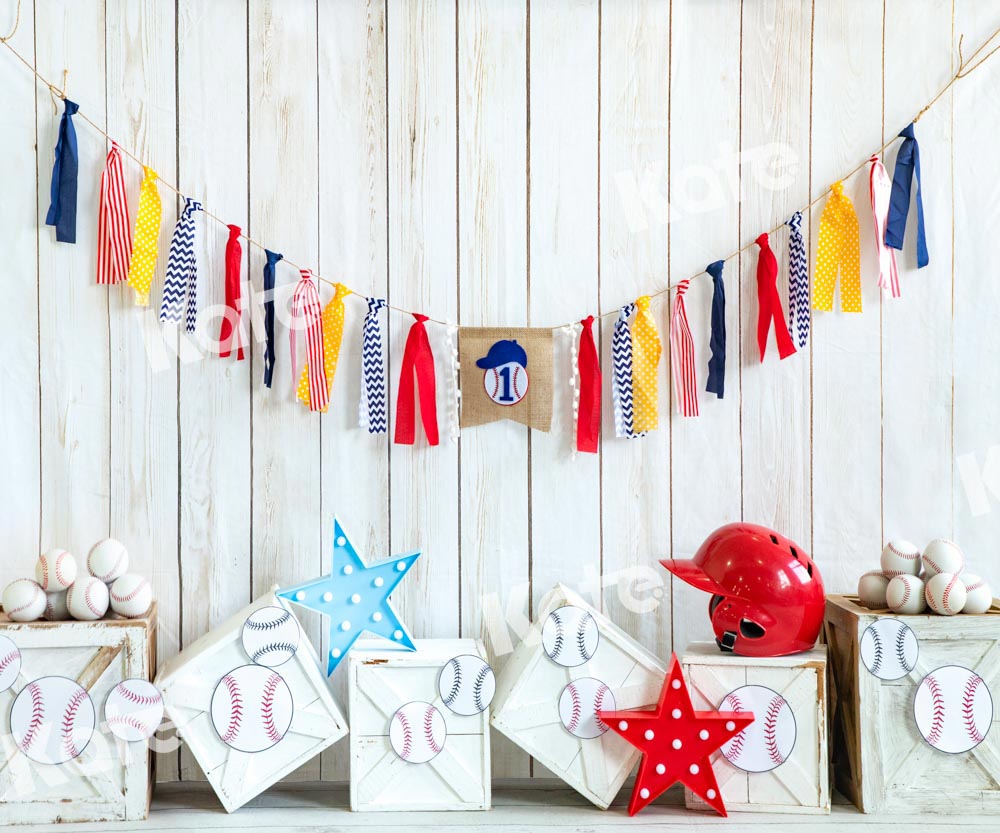 Kate Baseball Backdrop Wood Grain Designed by Emetselch - Kate Backdrop AU