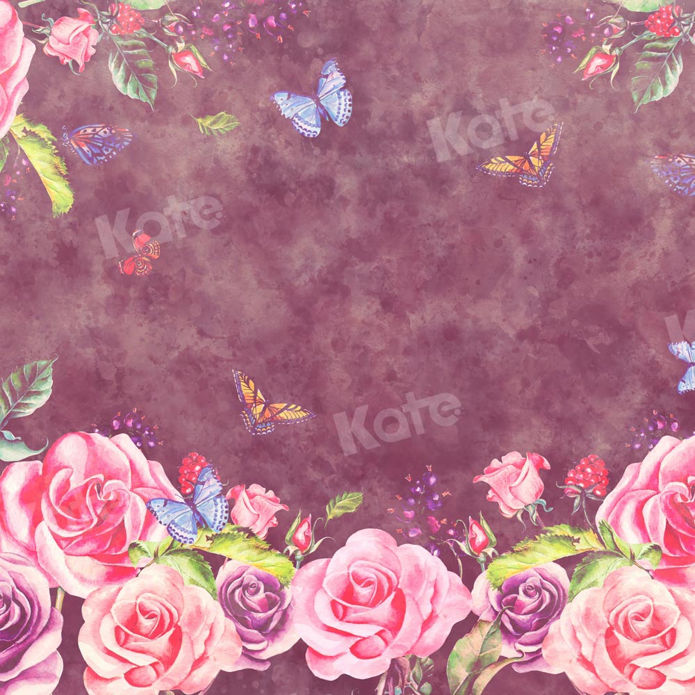 Kate Flowers Butterflies Backdrop Abstract Texture Designed by Chain Photography - Kate Backdrop AU