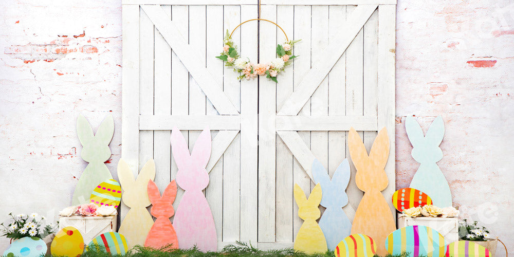 Kate Easter Bunny Backdrop White Wall Barn Door Designed by Emetselch