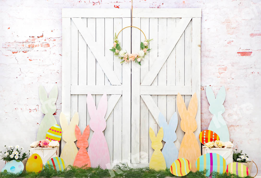Kate Easter Bunny Backdrop White Wall Barn Door Designed by Emetselch - Kate Backdrop AU